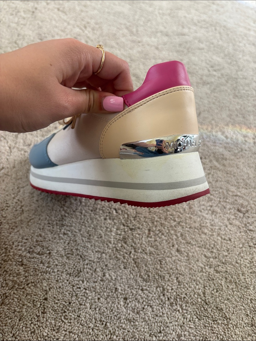 Michael Kors Cream Sneaker with Blue Toe and Pink Heel Accents - Picture 6 of 6